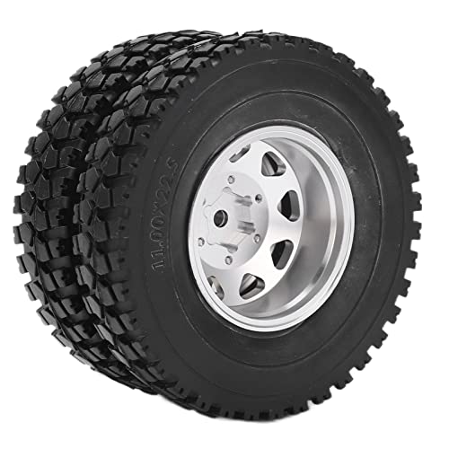 Srliya RC-Hinterradnabenfelgen aus Aluminiumlegierung, Starke Verschleißfestigkeit für Traktor-LKW-Autoteile mit 22 Mm Breiten Hinteren Gummiladerrädern für 14 RC-Anhänger (Silber) von Srliya