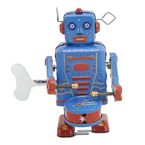 Srliya Uhrwerk-Trommelroboter-Spielzeug aus Weißblech, Handgefertigter Retro-Trommel-Aufziehroboter für Kinder und Erwachsene von Srliya