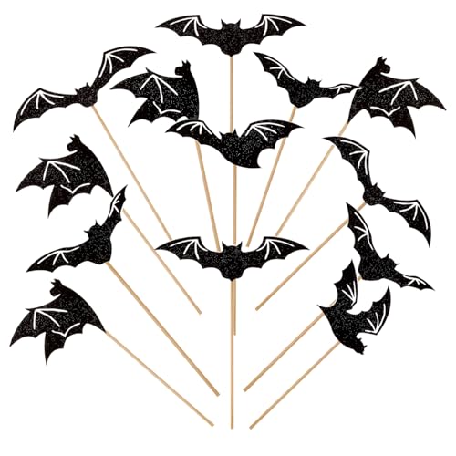Srotmirw 24 Stück schwarze Glitzer-Fledermaus-Cupcake-Topper, Halloween-Cupcake-Picks für Geburtstagsparty, Kuchendekorationen für Halloween-Partyzubehör Srotmirw 24 Stück schwarze Glitzer-Fledermaus-Cupcake-Topper, Halloween-Cupcake-Picks für Geburtstagsparty, Kuchendekorationen für Halloween-Partyzubehör von Srotmirw