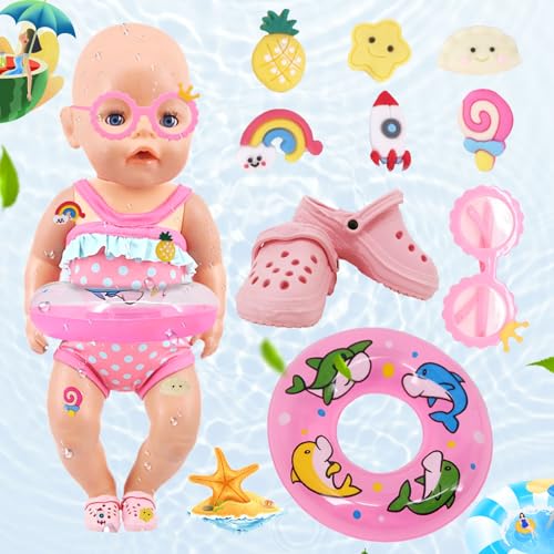 Srup 10 Stück Puppen Badeanzug Set, Sommer Puppenzubehör Set, Rosa Baby Zubehör für 43 cm Puppen, 4 Teilig Puppenzubehör Kleidung Outfits, Baby Puppenzubehör, Puppenkleidung Sommer (Rosa) von Srup