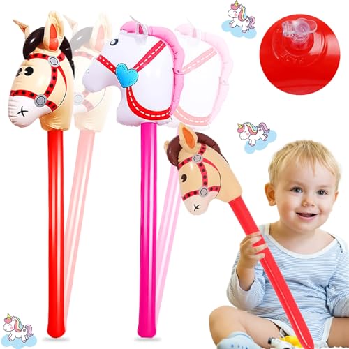 Srup 2 Stück Steckenpferde, Aufblasbare Pferdekopfstäbe, Kinder Aufblasbarer Pony Stab, Pferdespielzeug Steckenpferde Steckpferd, Steckenpferd, Aufblasbares Steckenpferd Luftballon (Rot, Rosa) von Srup
