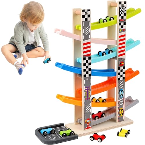 Ssguopte 1 Set Car Ramps, 7 -Layer -Rennstrecke mit 4 Autos und Garage Easy Montage Car Garage Toy für 12+ Monate alt von Ssguopte