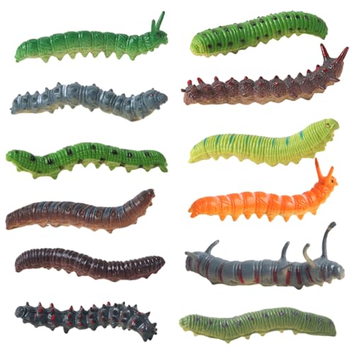 12pcs Simulation Raupe Spielzeug, 2, 8 Zoll Plastik gefälschte Würmer, Bildungslernen Caterpillar Spielzeug für Kinder von Ssguopte