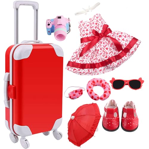 18 -Zoll -Puppenzubehör komplette rote Puppenkoffer mit Babyzubehör gehören Kleid, Stirnband, Schuhe und Reisebereich DIY Geschenk für kleine Mädchen (Nein) von Ssguopte