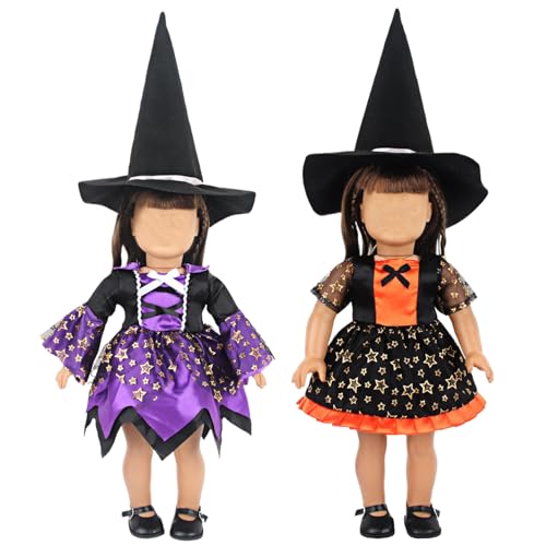 2 Set 18 Zoll Puppenkleidung und Accessoires umfassen Hut, Kleider und Schuhe Pretty Puppenkleidung für 18 Zoll Puppen Halloween Kostüme Geschenke für kleine Mädchen (Nicht inklusive) von Ssguopte