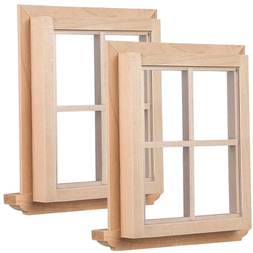 2pcs Dollhouse Windows 1:12 Hölzer unbemalte Puppenhausmöbel Simulation reibungsloses Szenenzubehör für DIY Miniature Doll Requisiten Zubehör von Ssguopte