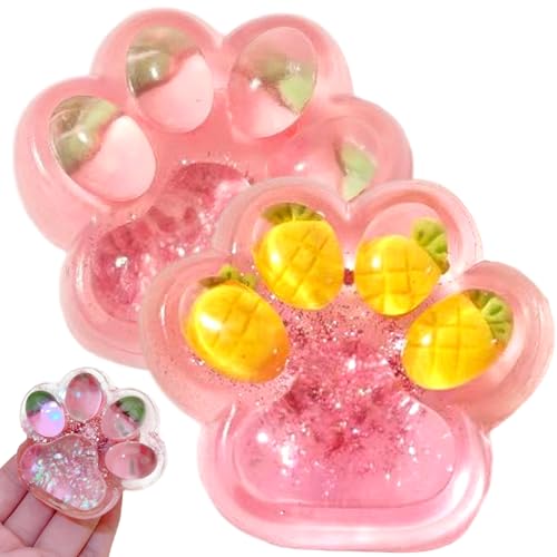 2pcs Squish -Spielzeug, niedlich leuchtende Katzenpfoten -Squeeze Stressbällchen mit Ananas und Erdbeermuster, 2, 8 Zoll Stressabbau Sensorisches Spielzeug für Erwachsene Kindergeschenke von Ssguopte