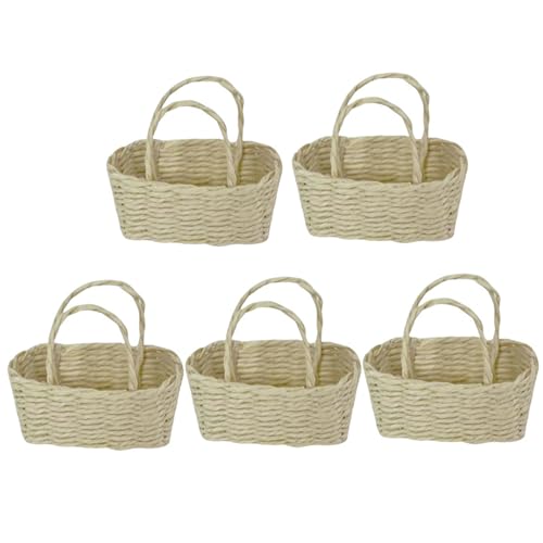 5pcs Mini -Korb mit Griff DIY Simulation Mini gewebtes Korb dekorative Puppenhaus Miniatur -Eimer für Picknick Candy Osterei -Puppenhauszubehör von Ssguopte