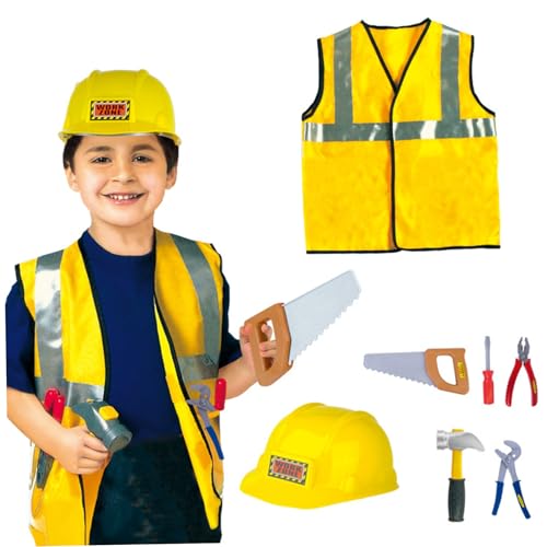 7PCS/Set Construction Worker Kostüm Kids, Soft & komfortable Polyester-Kleinkind-Bauarbeiter Kostüm für Rollenspiele von Ssguopte