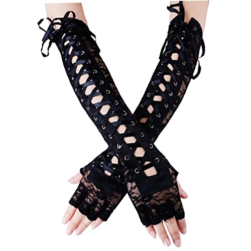 Damen Fingerlose Handschuhe Ellbogen Schnürung Steampunk Kostüm Armerwärmer von Ssguopte