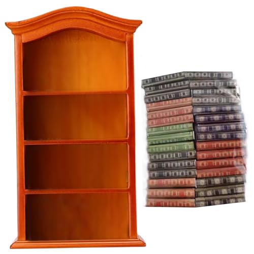 Ssguopte Dollhouse -Bücherregal mit 30 Büchern Holz Miniatur Bücherregal 4 Stockwerke Mini Bücherregal Gelbgelb von Ssguopte