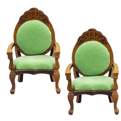 Ssguopte Dollhouse Chair 2PCS 1:12 Holz geschnitzt Miniaturstuhl mit grünem Plüsch Retro DIY Dolls House Möbel von Ssguopte