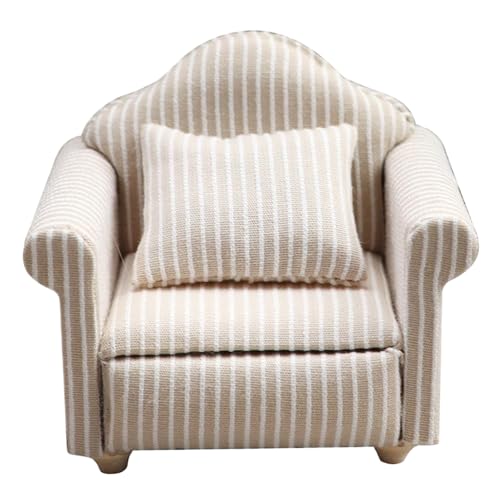Dollhouse Couch 1/12 Miniatur Beige Stripe Stuhl Dekorative Kissenmöbel Wohnzimmer Single Single Dollhouse Couch 1/12 Miniatur Beige Stripe Stuhl Dekorative Kissenmöbel Wohnzimmer Single Single von Ssguopte