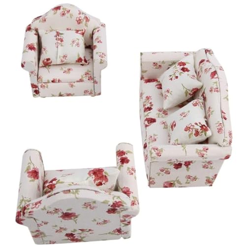 Ssguopte Dollhouse -Sofa, 1/12 Skala Dollhouse Accessoires Blumenmuster Mini Möbelsofa Set mit Rückenkissen Ssguopte Dollhouse -Sofa, 1/12 Skala Dollhouse Accessoires Blumenmuster Mini Möbelsofa Set mit Rückenkissen von Ssguopte
