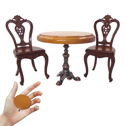 Ssguopte Dollhouse Tisch und Stühle, Exquisite Schnitzerei nostalgisch 1:12 Schuppenhausmöbel, realistische Mini -Requisiten für DIY DULLING DISINION ZUHÖRE von Ssguopte