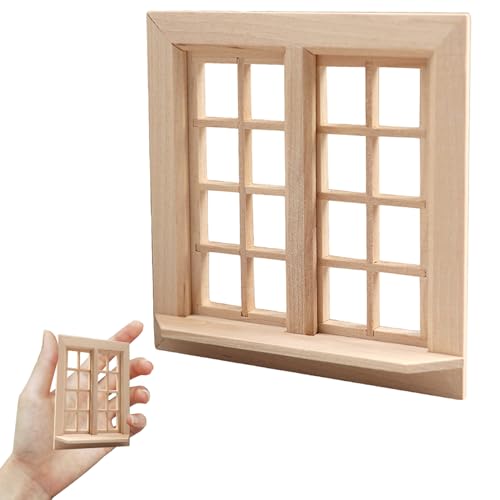 Dollhouse Windows 4x4 Zoll 1:12 Hölzer unbemalte Puppenhausmöbel Simulation Glatte DIY Miniatur Doll Requisiten Zubehör von Ssguopte