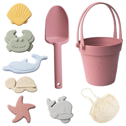 Sandspielzeug für Kinder, 8-teiliges Silikonstrandspielzeug mit Schaufel, Eimer und Sandformen, Wasserdicht für Sommer und Reisen, Ziegelrot von Ssguopte