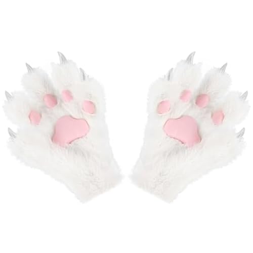 Ssguopte 1 Paar pelzige Pfoten, weiche und warme Fuchshandschuhe, Plüsch -Katzenpfotenhandschuhe für Cosplay, Bühne und Halloween (weiß) von Ssguopte