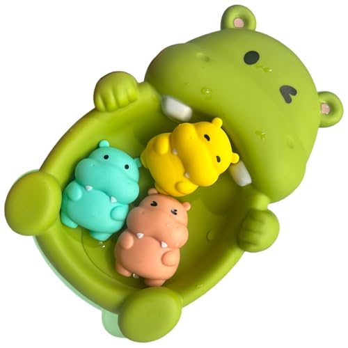 Ssguopte 1 Set Baby Badspielzeug süße tierische schwimmende Kleinkindbades Spielzeug Stapelbares interaktiver Lochfreies Soft Squeeze Set für Kinderbabys Kindergeschenke, Hippo von Ssguopte