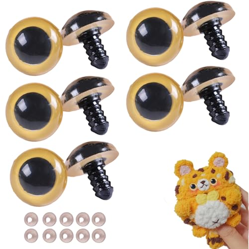 Ssguopte 10pcs 30 mm Sicherheitsaugen mit 10 Unterlegscheiben gefüllte tierische Augen für DIY -Häkeln, Puppenhäkeln Sicherheit für DIY -Puppenherstellung Plüschtiere (Gold) von Ssguopte