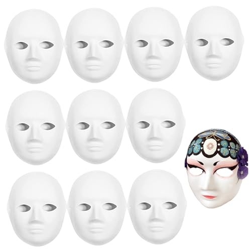 Ssguopte 10pcs Weiße Maske 7x9.5 Blank DIY Vollgesicht Portable Papiermache Maskerade -Maske mit Elastizitätsband für Cosplay -Party von Ssguopte