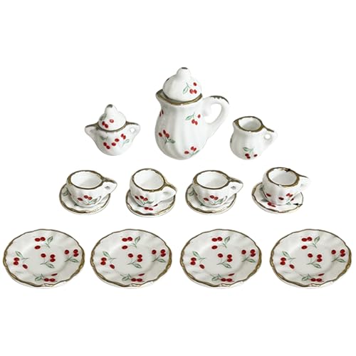 Ssguopte 15pcs Miniaturpuppenhauszubehör, Mini -Tee -Set 1/12, EIN MINI -Kirschen -Muster von Keramik -Teekannen Tasse mit goldenem Trimm -Esszimmer Dollhouse Küchenzubehör Ssguopte 15pcs Miniaturpuppenhauszubehör, Mini -Tee -Set 1/12, EIN MINI -Kirschen -Muster von Keramik -Teekannen Tasse mit goldenem Trimm -Esszimmer Dollhouse Küchenzubehör von Ssguopte