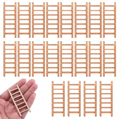Ssguopte 20pcs Mini Leiter 0, 87 x 2, 32 Zoll Klassische Mini-Holzleiter Dekorative Puppenhauszubehör für Mikro-Landschafts-Puppenhaus Bonsai von Ssguopte