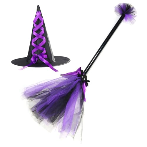 Ssguopte 2pcs/Set Purple Hexenhut und Besen, fliegender Hexenbesenstick für Halloween Party Decor Ssguopte 2pcs/Set Purple Hexenhut und Besen, fliegender Hexenbesenstick für Halloween Party Decor von Ssguopte