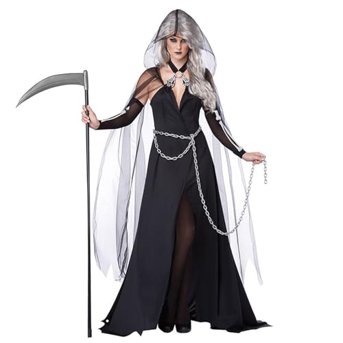 Ssguopte 3pcs Frauen Halloween Kostüm langer schwarzer Umhang mit Kapuze, Kleiderkette für Cosplay, Party, Rollenspiel Ssguopte 3pcs Frauen Halloween Kostüm langer schwarzer Umhang mit Kapuze, Kleiderkette für Cosplay, Party, Rollenspiel von Ssguopte