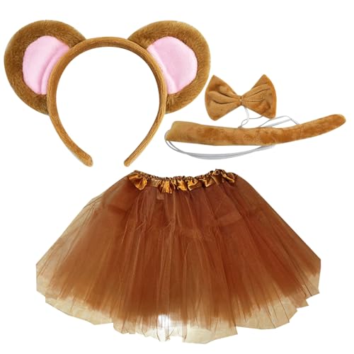 Ssguopte 4PCS/Set Monkey Kostüm One Size Halloween Kostüme umfassen Affenohren Stirnband, Bowtie, Langer Schwanz, Prinzessinkleid von Ssguopte