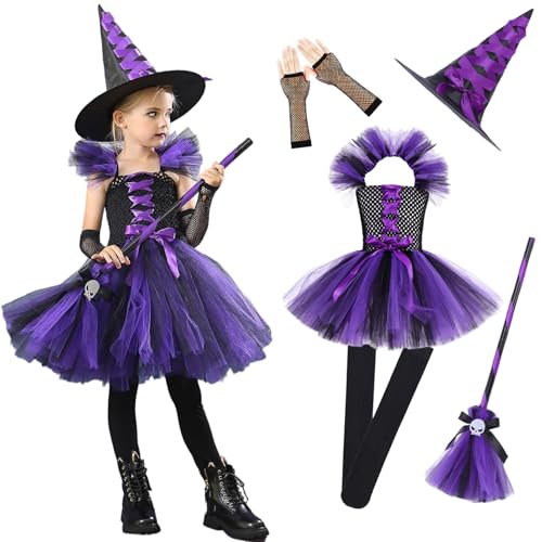 Ssguopte 5pcs/festgelegtes Hexenkostüm für Mädchen mit Tüllrock, Hut, Besen, Handschuhen und Socken, Halloween -Kleinkind -Kostum -Cosplay -Party Dress Up, xl Ssguopte 5pcs/festgelegtes Hexenkostüm für Mädchen mit Tüllrock, Hut, Besen, Handschuhen und Socken, Halloween -Kleinkind -Kostum -Cosplay -Party Dress Up, xl von Ssguopte