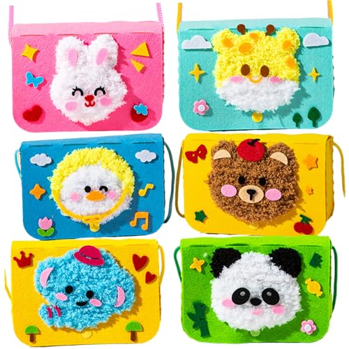 Ssguopte 6PCS DIY Stickerei Doll Set Crossbody Tasche Form Stickkit für Kinder umfasst Bunny, Hirsche, Elefant, Ente, Bear & Panda Educational Fine Motor Toys for Home, Vorschule, Vorschule von Ssguopte