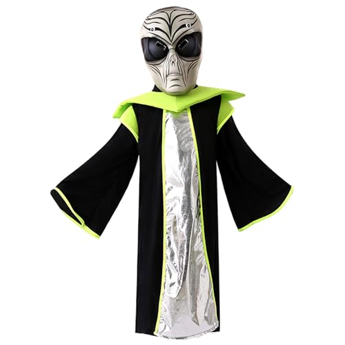 Ssguopte Alien Kostüm Kids Realistische außerirdische Maske mit weichem Robe Funny Halloween Kostüm für Kids Cosplay Party, geeignet für eine Höhe von 125-135 cm von Ssguopte