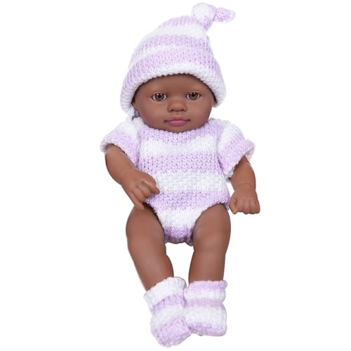 Ssguopte Babypuppe, 7 Zoll Vinyl Ganzkörper reales Leben Miniaturrealistische Babypuppe mit Accessoires Geschenke für Kinder Mädchen, lila von Ssguopte