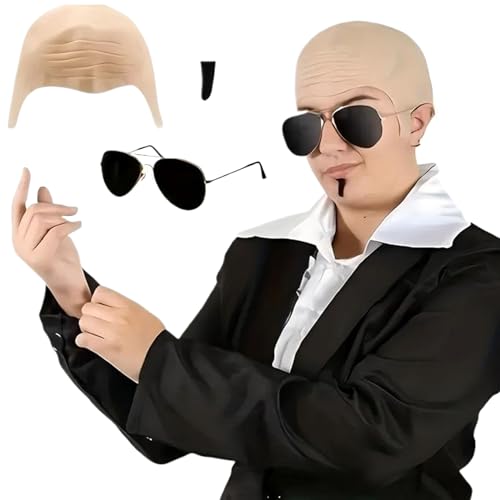 Ssguopte Bald Cap, 3PCS/Set Cosplay-Accessoires mit Silicone Bald Cap & Sonnenbrille & Black Soul Patch, lustige Halloween-Requisiten für Kostümparty, Musik mit Musikmotiven, Cosplay Ssguopte Bald Cap, 3PCS/Set Cosplay-Accessoires mit Silicone Bald Cap & Sonnenbrille & Black Soul Patch, lustige Halloween-Requisiten für Kostümparty, Musik mit Musikmotiven, Cosplay von Ssguopte