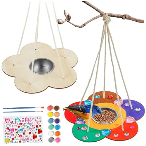 Ssguopte Bird Feeder -Kits für Kinder, 2 Packblumenform Holz Vogelfutterleiter Kit, Hanging DIY -Lack -Kit mit 18 Farben Farben und Pinsel für Kinder Jungen Mädchen 6+ von Ssguopte