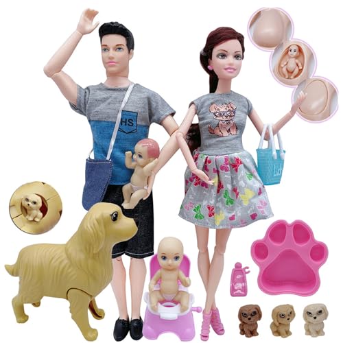 Ssguopte Doll House Familie, Schwangere Puppe mit Baby & Papa & Haustier, Imitative sichere Kinderspielzeug für Kinder Geschenk von Ssguopte