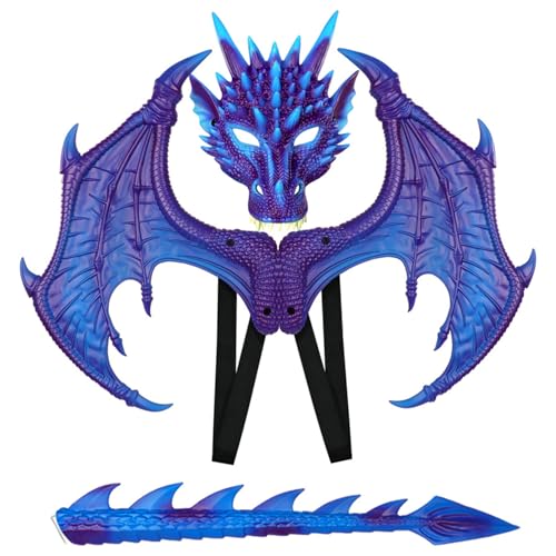 Ssguopte Dragon Kostüm für Kinder Halloween Dragon Kostüm mit Maske, Schwanz & Flügel Gummi -Dress -Cosplay für Party Maskerade (Style 2) von Ssguopte