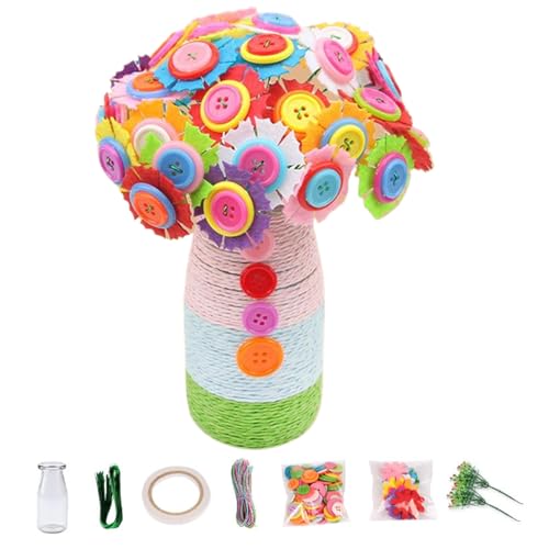 Ssguopte Flower Craft Kit für Kinder DIY Fun Blumenknöpfe Bouquet mit Knöpfen und Blättern Kreative Vase -Kunst- und Handwerksgeschenke für Wohndekorationen, Nelken von Ssguopte