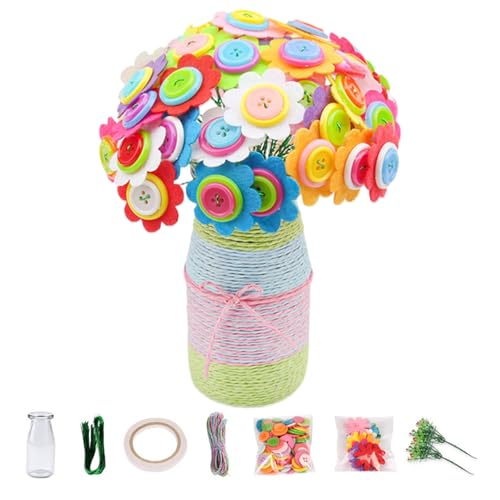 Ssguopte Flower Craft Kit für Kinder DIY Fun Blumenknöpfe Bouquet mit Knöpfen und Blättern Kreative Vase -Kunst- und Handwerksgeschenke für Wohndekorationen, Sonnenblume, Sonnenblume von Ssguopte