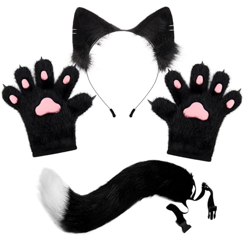 Ssguopte Fox -Kostüm -Set, realistische Schwarze Therian -Ausrüstung mit Handschuhen, Ohren und Schwanz für Maskerade, Cosplay, Party und Halloween Ssguopte Fox -Kostüm -Set, realistische Schwarze Therian -Ausrüstung mit Handschuhen, Ohren und Schwanz für Maskerade, Cosplay, Party und Halloween von Ssguopte