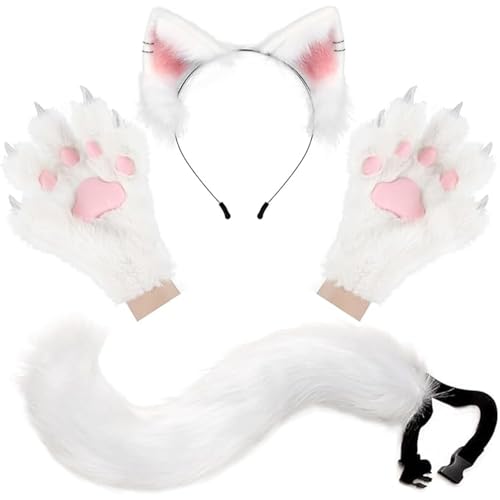 Ssguopte Fox -Kostüm -Set, realistische weiße Therian -Ausrüstung mit Handschuhen, Ohren und Schwanz für Maskerade, Cosplay, Party und Halloween Ssguopte Fox -Kostüm -Set, realistische weiße Therian -Ausrüstung mit Handschuhen, Ohren und Schwanz für Maskerade, Cosplay, Party und Halloween von Ssguopte