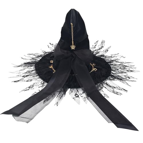 Ssguopte Hexenhut schwarzer Lolita Bow Spitzenzauberer Hut mit Ribbon Cosplay Halloween Accessoire für Erwachsene Ssguopte Hexenhut schwarzer Lolita Bow Spitzenzauberer Hut mit Ribbon Cosplay Halloween Accessoire für Erwachsene von Ssguopte