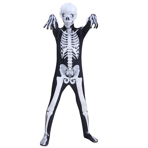 Ssguopte Kinder Skelett Kostüm gruseliger schwarzer weißer Jumpsuit für Halloween, Unisex BodySuit seit 6-7 Jahren Ssguopte Kinder Skelett Kostüm gruseliger schwarzer weißer Jumpsuit für Halloween, Unisex BodySuit seit 6-7 Jahren von Ssguopte