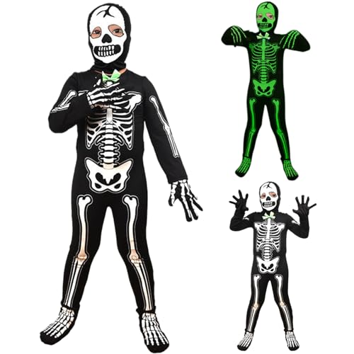 Ssguopte Kleinkind Glühen im dunklen Skelettkostüm Ganzkörper mit Handschuhen Halloween -Outfit (L) von Ssguopte