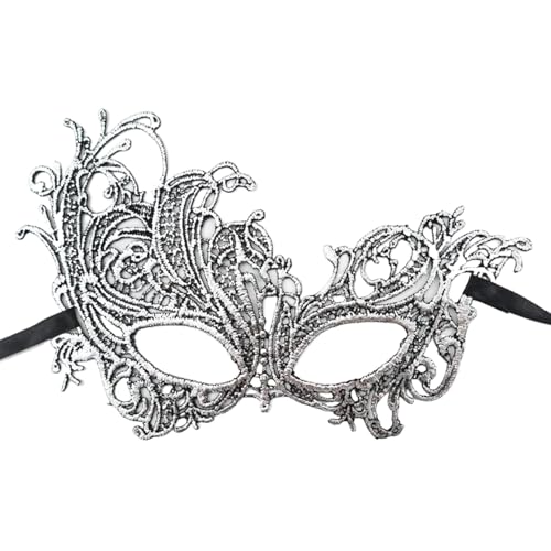 Ssguopte Masquerade -Maske, Silberspitzenmaske für Paare Frauen Mann mit Band bequeme Passform halb für Maskerade -Balls Party und Karneval Gras Ssguopte Masquerade -Maske, Silberspitzenmaske für Paare Frauen Mann mit Band bequeme Passform halb für Maskerade -Balls Party und Karneval Gras von Ssguopte