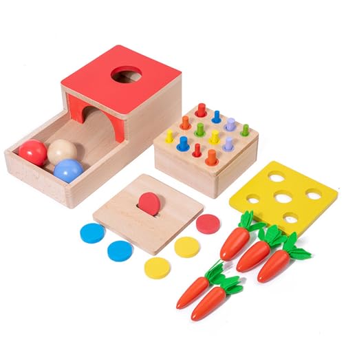 Ssguopte Montessori Baby Toys 4 in 1 multifunktionales hölzernen Lernpädagogikspielzeug mit Montessori Sticks Objekt Beständigkeitsbox für Kinder von Ssguopte