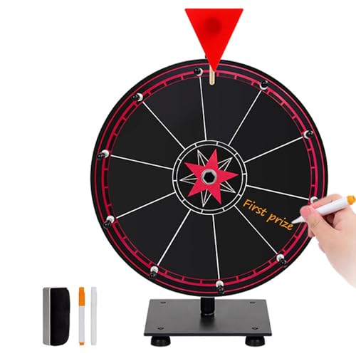 Ssguopte Preisträger, 12 Zoll 10 Slots Spinnrad mit trockenem Löschen und Stift, wiederverwendbares Preisspiel mit Höhenständer für Karneval, Messe, Schwarz von Ssguopte