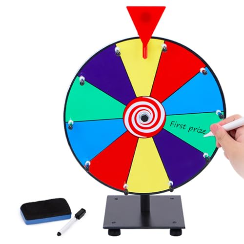 Ssguopte Preisträger, 12 Zoll 10 Slots Spinnrad mit trockenem Löschen und Stift, wiederverwendbares Preisspiel mit Höhenständer für Karneval, Messe, farbenfroh von Ssguopte
