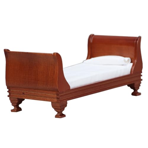 Ssguopte Puppenhausbett, 1:12 Skala Vintage Einzelbett, 6x3x3 Zoll Holzmöbel, DIY -Kaffeefarbe Miniature von Ssguopte